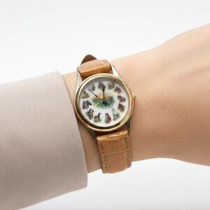 Vintage Ruane Manning Horse Watch Equestrian Gold Tone Faux Leather Band Quartz